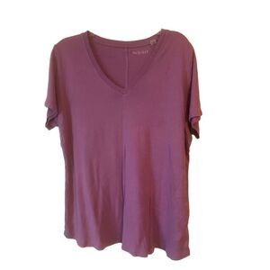 Sejour Pink Vee Neck SS Tee 2X